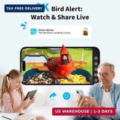 Smart Solar Bird Feeder with Camera & Outdoor Bird Bath | 2K HD Dual-Lens, AI Bi