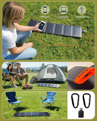 56W Foldable Solar Panel Charger, Portable Solar Panel with USB-C Output, High E