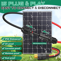 12awg Solar Cable with XT60 Connector, 3FT to 50FT Extension, Waterproof IP68