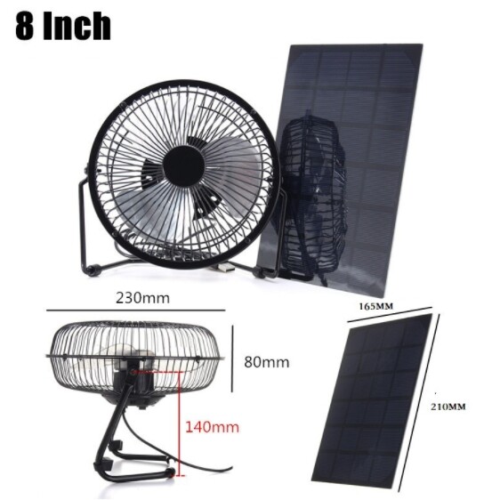 8-inch USB solar fan 5.2w 6v solar panel fan can charge mobile phone power bank