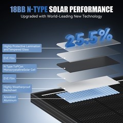 12V 400W (200W*2) Solar Panel Black N-Type 18BB 25% High Conversion RV Home Boat
