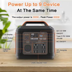 SBAOH 300W Portable Power Station 296Wh 80000mAh Solar Powered Generator New