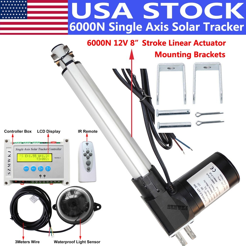 6000N Single Axis Solar Tracker Kit W/8″ Linear Actuator Controller Sun Track SJ