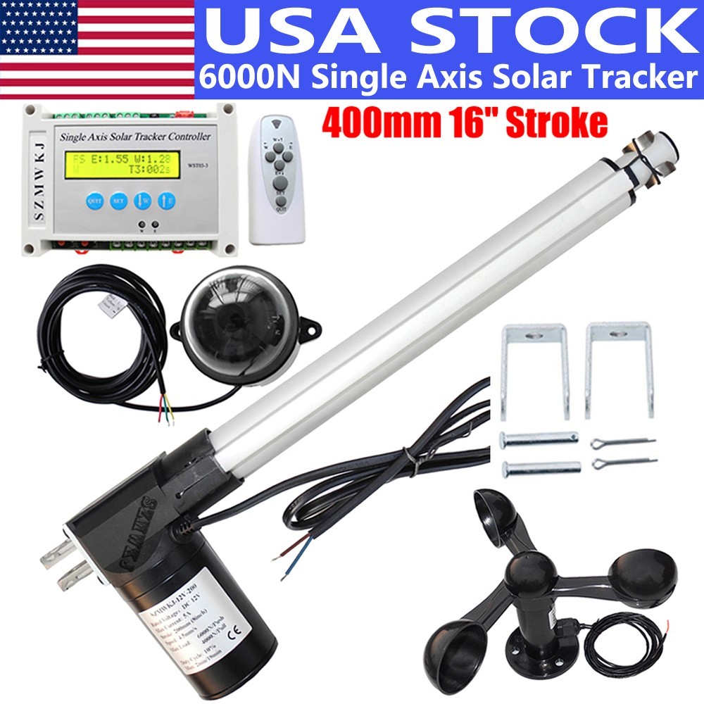 DC12V 16″ Linear Actuator +Controller + Anemometer DIY 6000N Solar Panel Tracker