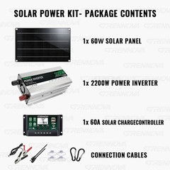 Grennova 2200W Real Power Off-Grid System 60W Panel 60A MPPT Dual Voltage