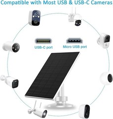 Solar Panel for Security Camera, 2 Pack 2w Solar Charger with Micro USB & Usb-c