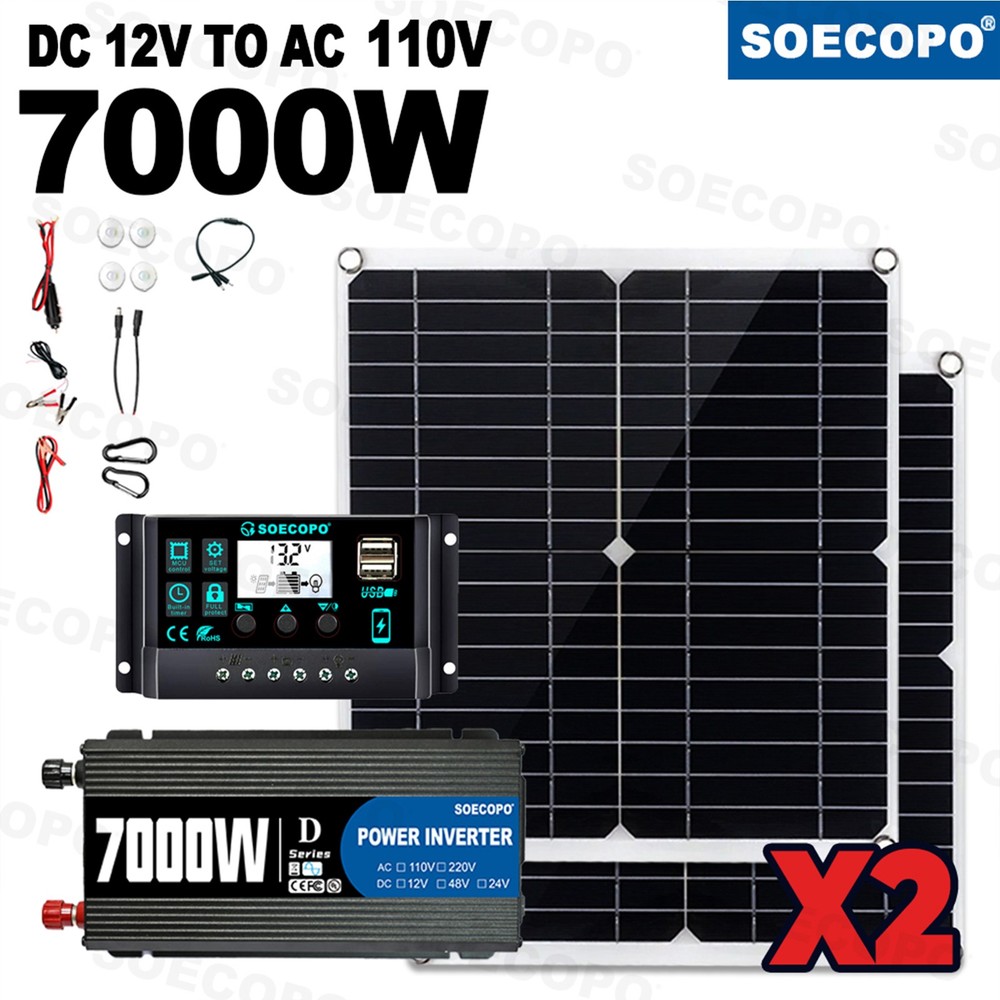 Complete 7000W Off-Grid Solar Kit 7000W Inverter 2pc 300W Solar Panels 110V/220V