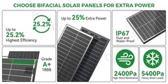 100 Watt Solar Panel Bifacial 12V Home PV Power Off-Grid RV Camper System Carava