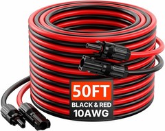 50ft Black +50ft Red 10AWG Solar Panel Extension Cable Flexible Wire Connectors