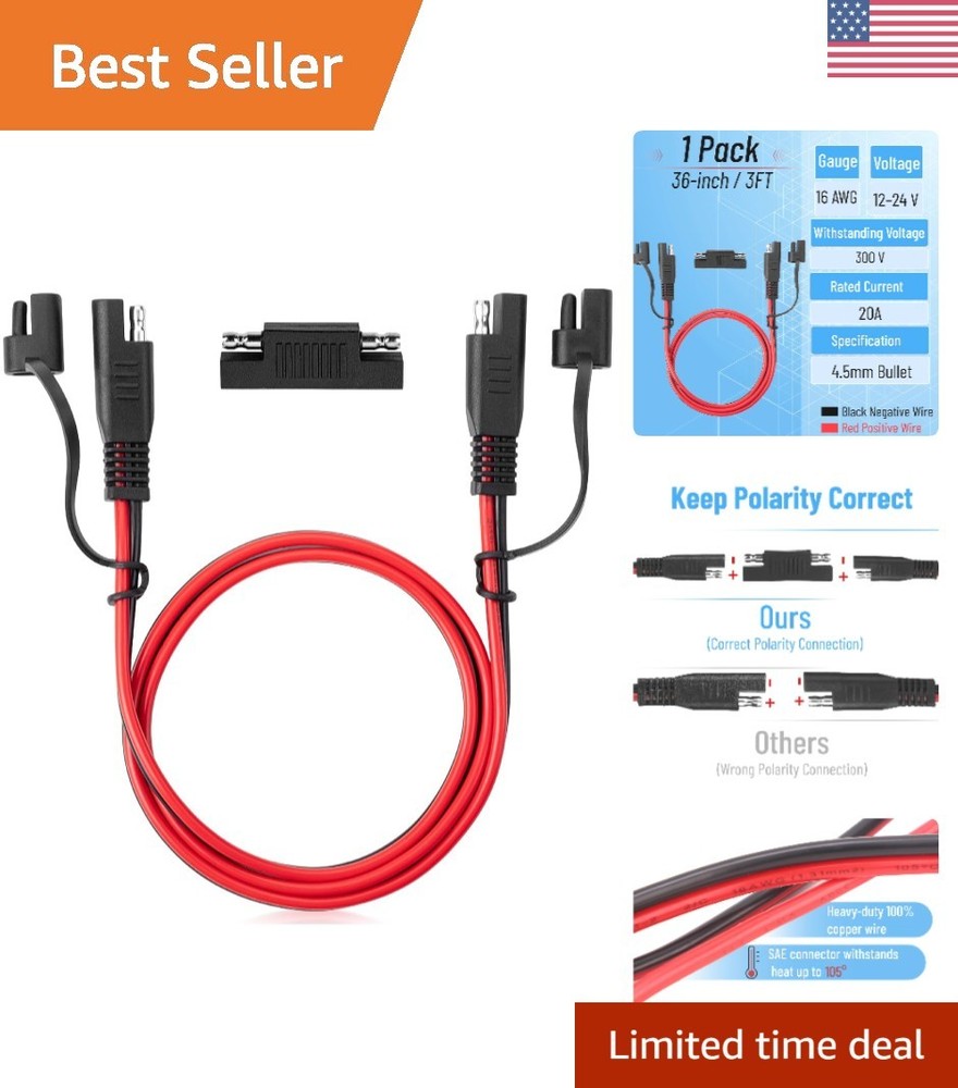 16 AWG SAE Extension Cable – 3 FT Quick Connect/Disconnect for Battery Charging