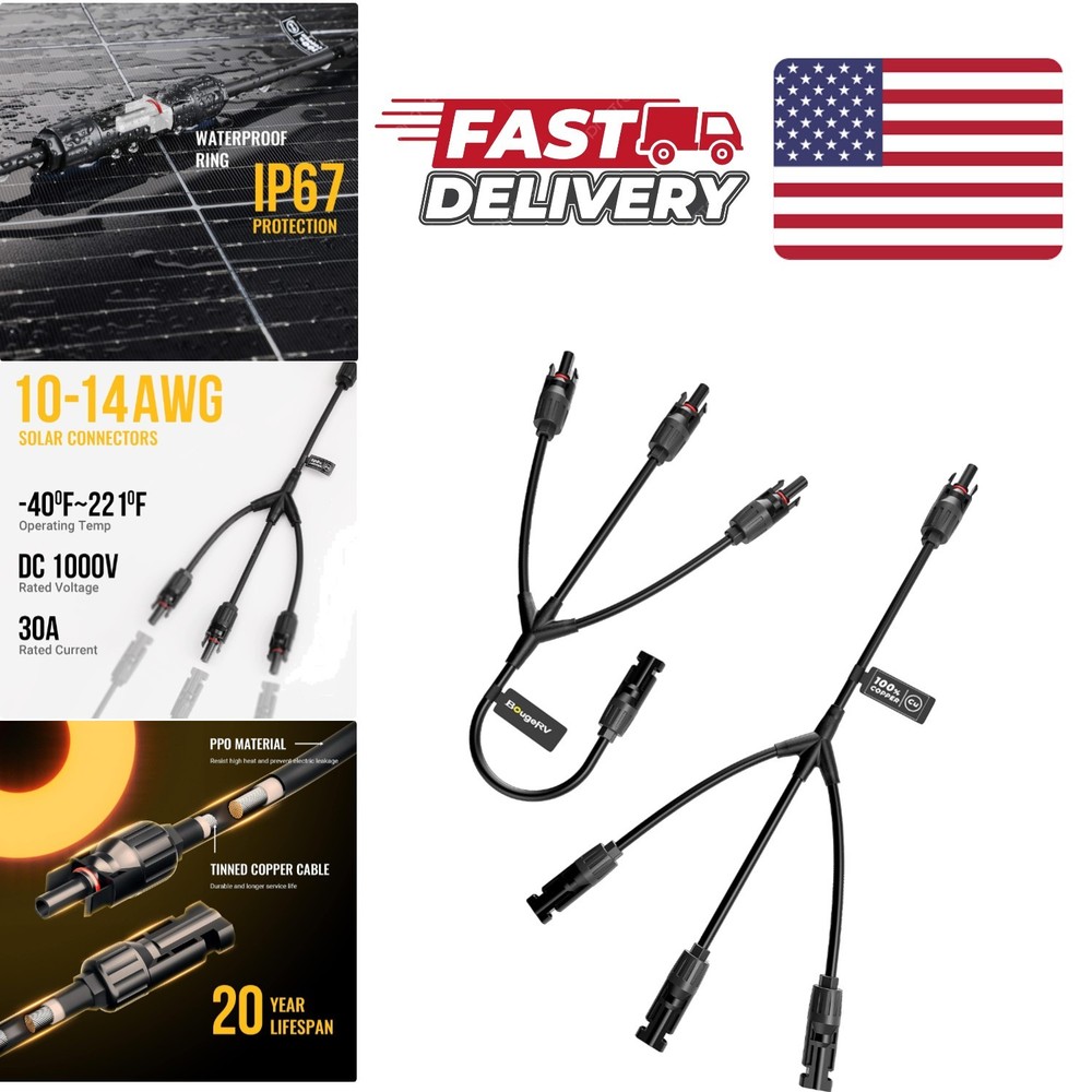 Solar Y Connectors 1 to 3 Parallel Connectors Waterproof Plug Tool Kit Black