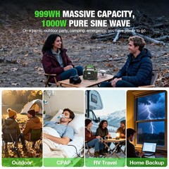 Solar Generator 999Wh | 1000W Portable Power Station, (Peak 2000W) PD 60W Backup