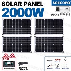 600W 4x500W Solar Panels-100A Controller+Y-Cable+Suction Cups for Outdoor Power