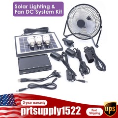 Solar Power Panel Kit Outdoor Camping USB Charging System W/ LED Light & 8″ Fan