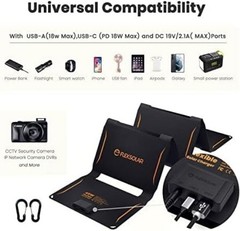 40W Foldable Solar Panel Charger with USB-C and USB-A Outputs for Phones, Pow…