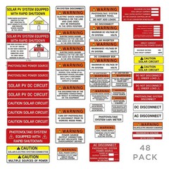 48 Pack PV Solar System Install Label Kit,Photovoltaic Safety Stickers,Nec 2020,