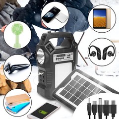 Portable Solar Power Bank Station Generator Flashlight FM Radio Outdoor Camping