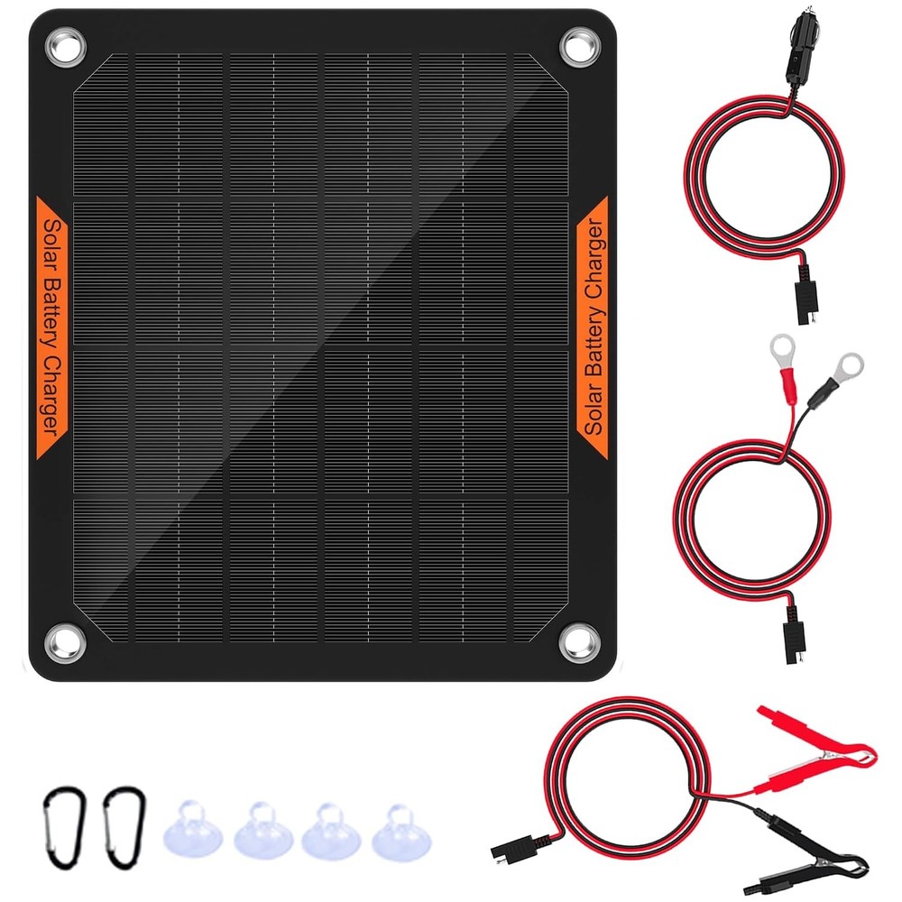 OYMSAE Black Solar Panel Car Battery Charger,5W 12V Waterproof Solar Battery Mai