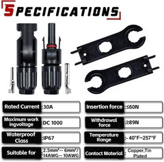 24 PCS Solar Connectors Male & Female Panel Cable Connectors with 2Pcs Spanne…
