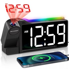 Peakeep Projection Alarm Clock for Bedroom Ceiling 180° Rotatable, Loud for