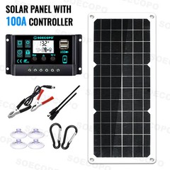 SOECOPO 150W Monocrystalline Solar Panel Kit with 30A/60A/100A LCD Controller