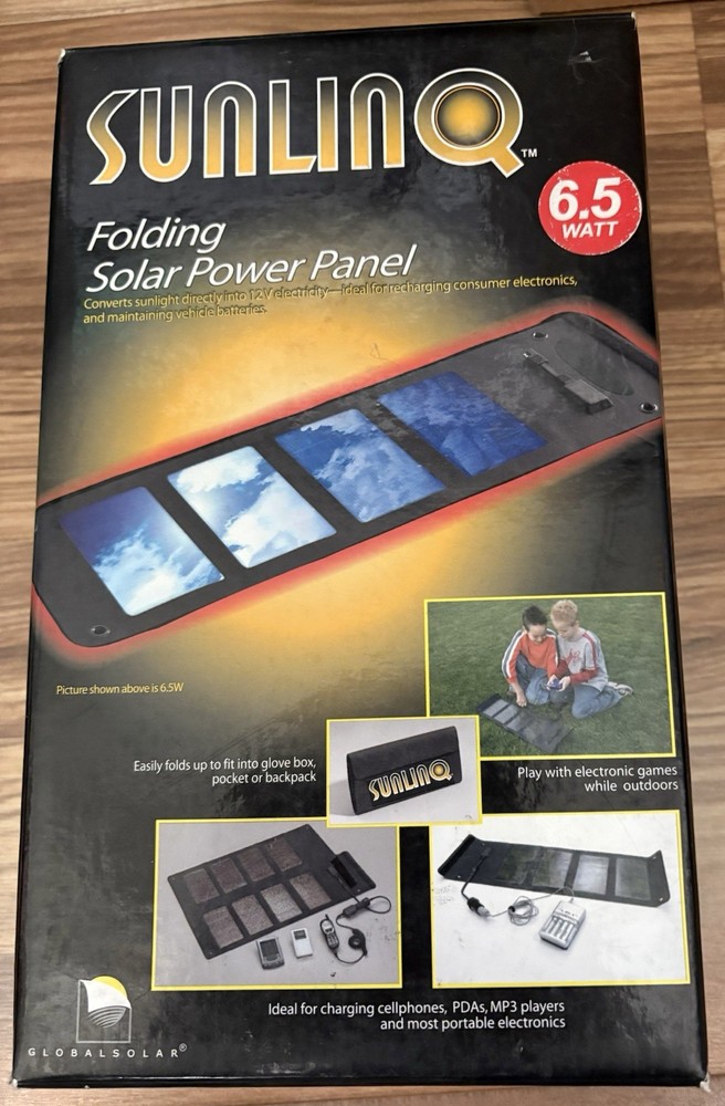 Sunlinq 6.5W Folding Solar Panel Kit 12V Battery Charger w/ Cables & Clamps