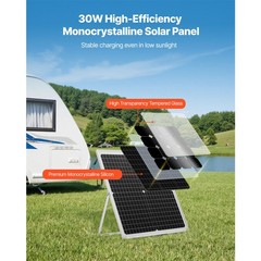 30W 12V Solar Panel Battery Charger with MPPT Controller, IP67 Waterproof for
