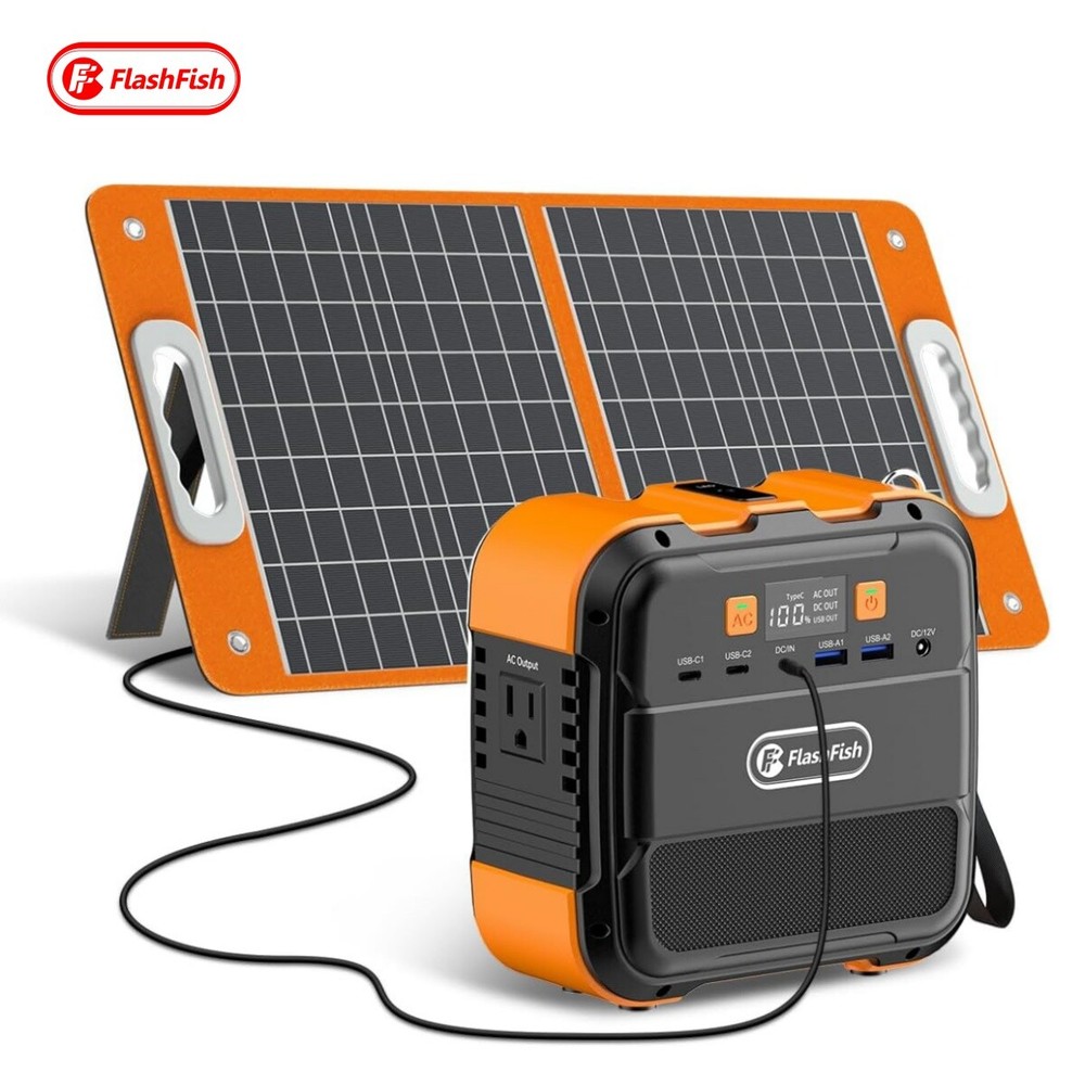 Foldable 60W Solar Panel 98Wh Portable 120W Power Station Backup Camping/Hiking