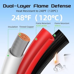 10AWG 30FT Solar Panel Extension Cable, Flame Retardant Protective Sleeving,Bate