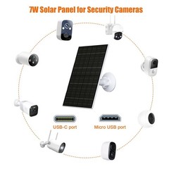 7W Solar Panel for 2K Cameras, USB-C Charger, IP66 Waterproof, 360° Mount, 9.8ft