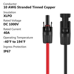 Solar Connectors Y Branch Parallel Adapter 10AWG Cable for Solar Panel Red & …