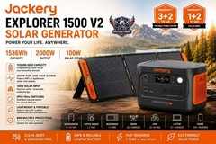 Jackery Explorer 1500 V2 Solar Generator 1536Wh 2000W + 100W Solar Panel