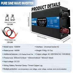 15000W Peak Solar System Kit Flexible Panel 12V To 110V 220V Inverter Generator