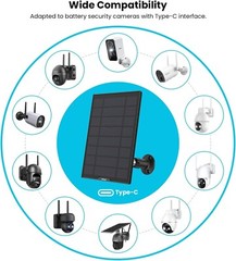 Type-C Port Solar Panel for ieGeek Wireless Battery Security Camera CCTV System