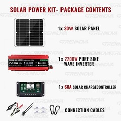 Grennova 2200W Real Power Solar Kit Pure Sine 60A MPPT RV Farm Home