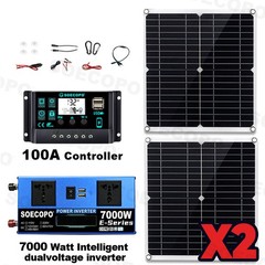 Powerful 7000W Solar Generator Kit | Inverter, 2pcs Solar Panels + Controller