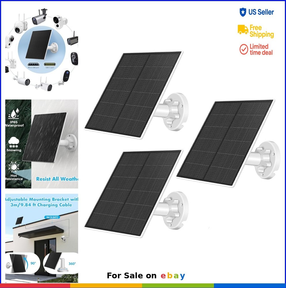 Solar Panel Charger 5W for Security Camera Outdoor Micro USB USB C DC 5V