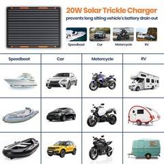 20W 12V Solar Panel Battery Charger Maintainer Kits Trickle Charger with Buil…