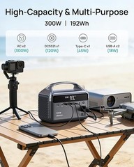 Portable Power Station 300W, 192Wh Lifepo4 Battery Solar Generator with Solar Pa