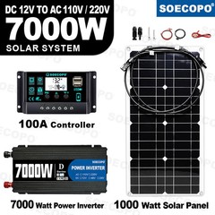 SOECOPO 7000W Solar System Kit,100A Controller, 12V DC to 110V/220V