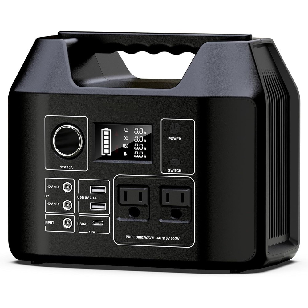 Portable Power Station 300W LiFePO4 Battery Bank Camping AC DC Solar Generator