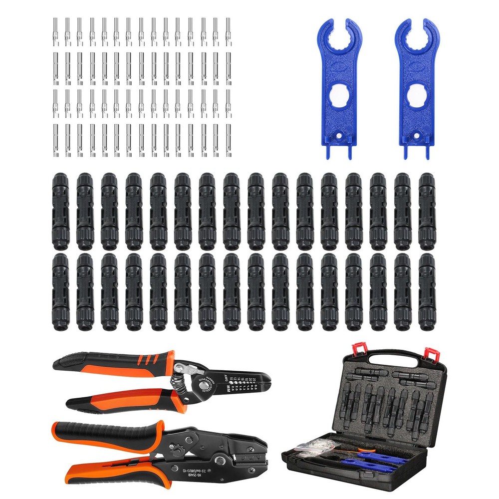 35PCS Solar Crimper Tool Kit, Solar Panel Cable MC4 Connectors 14-10AWG, 30 P…