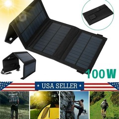 100W USB Solar Panel Folding Power Bank Outdoor Camping Hiking Phone Charger Kit