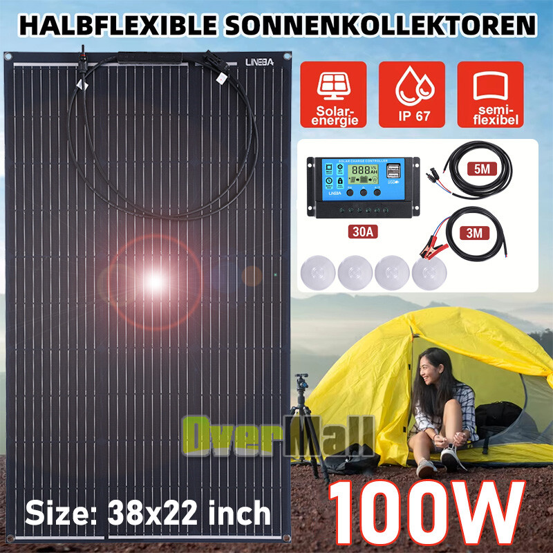 100W Flexible Solar Panel 12V Mono Battery for Caravan RV Boat Camper Van Shed