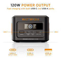 【NEW】WATTBRICKS ENERGY 120-WATT PEAK PORTABLE POWER STATION & SOLAR PANEL BUNDLE