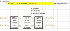 Solar Rail kit for 3 panels w/ clamps, L brackets w/7.3ft rails(not 3.6ft rails)