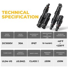 Solar Branch Connectors 2-to-1 Y Connector FMM MFF, 2 Pairs for Solar Panels