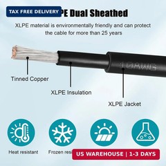 10 AWG Solar Cable 100FT Red + 100FT Black Tinned Copper Wire, 10 Gauge Solar Pa