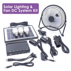 Solar Power Panel Kit Outdoor Camping USB Charging System W/ LED Light & 8″ Fan