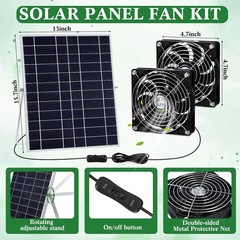 2 Set 20W Solar Powered High Speed Exhaust Fan Kit with Adjustable Stand